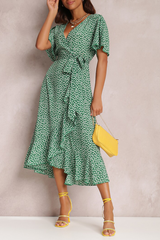 Print Flounce V Neck Straight Dresses(3 colors) Ins Street