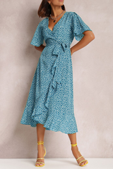 Print Flounce V Neck Straight Dresses(3 colors) Ins Street