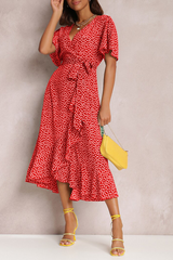 Print Flounce V Neck Straight Dresses(3 colors) Ins Street