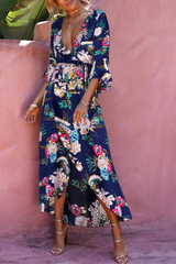 Print Split Joint V Neck Printed Dresses£¨3 colors£© Ins Street