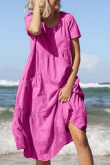 Solid Split Joint O Neck Cake Skirt Dresses(4 colors) Ins Street