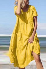 Solid Split Joint O Neck Cake Skirt Dresses(4 colors) Ins Street