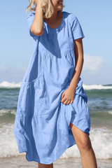 Solid Split Joint O Neck Cake Skirt Dresses(4 colors) Ins Street