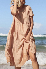 Solid Split Joint O Neck Cake Skirt Dresses(4 colors) Ins Street