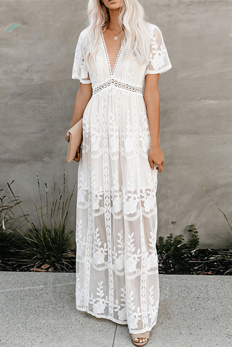 Solid Lace V Neck Lace Dresses Ins Street