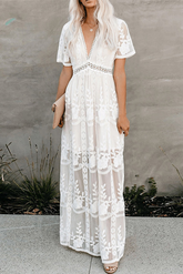 Solid Lace V Neck Lace Dresses Ins Street