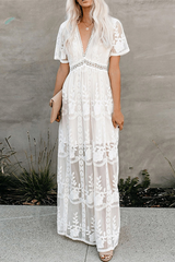 Solid Lace V Neck Lace Dresses Ins Street