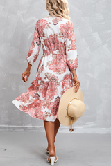Print Patchwork V Neck Waist Skirt Dresses Ins Street