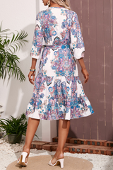 Print Patchwork V Neck Waist Skirt Dresses Ins Street