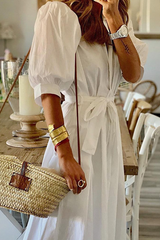 Solid Patchwork Turndown Collar Shirt Dresses Ins Street