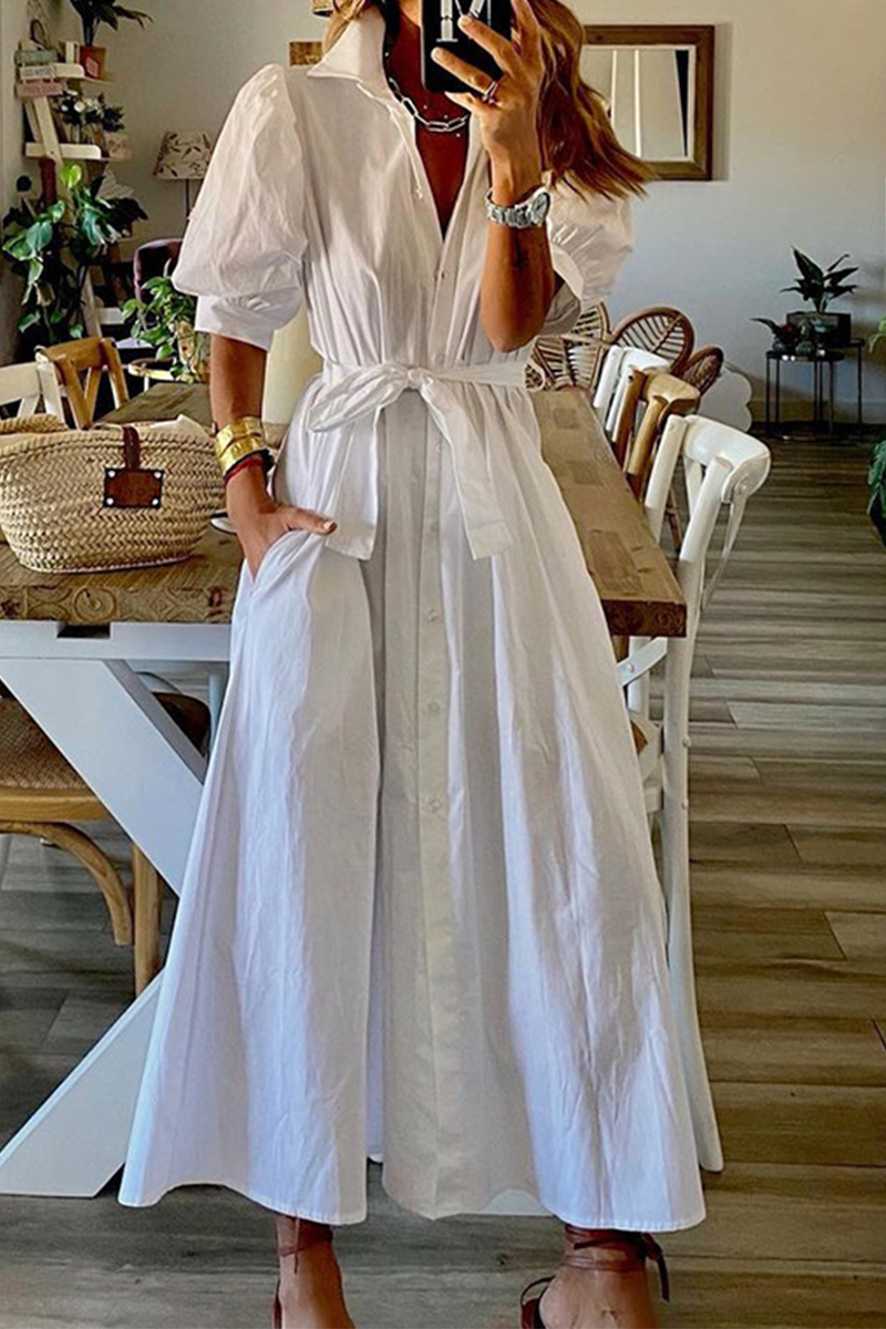 Solid Patchwork Turndown Collar Shirt Dresses Ins Street