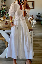 Solid Patchwork Turndown Collar Shirt Dresses Ins Street