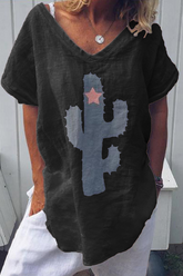 Print Split Joint V Neck T-Shirts(5 colors) Ins Street