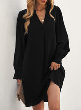 Long Puff Sleeve Notched Neck Dress Ins Street
