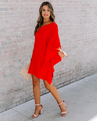 Side To Side One Shoulder Statement Dress - Tomato Red Ins Street