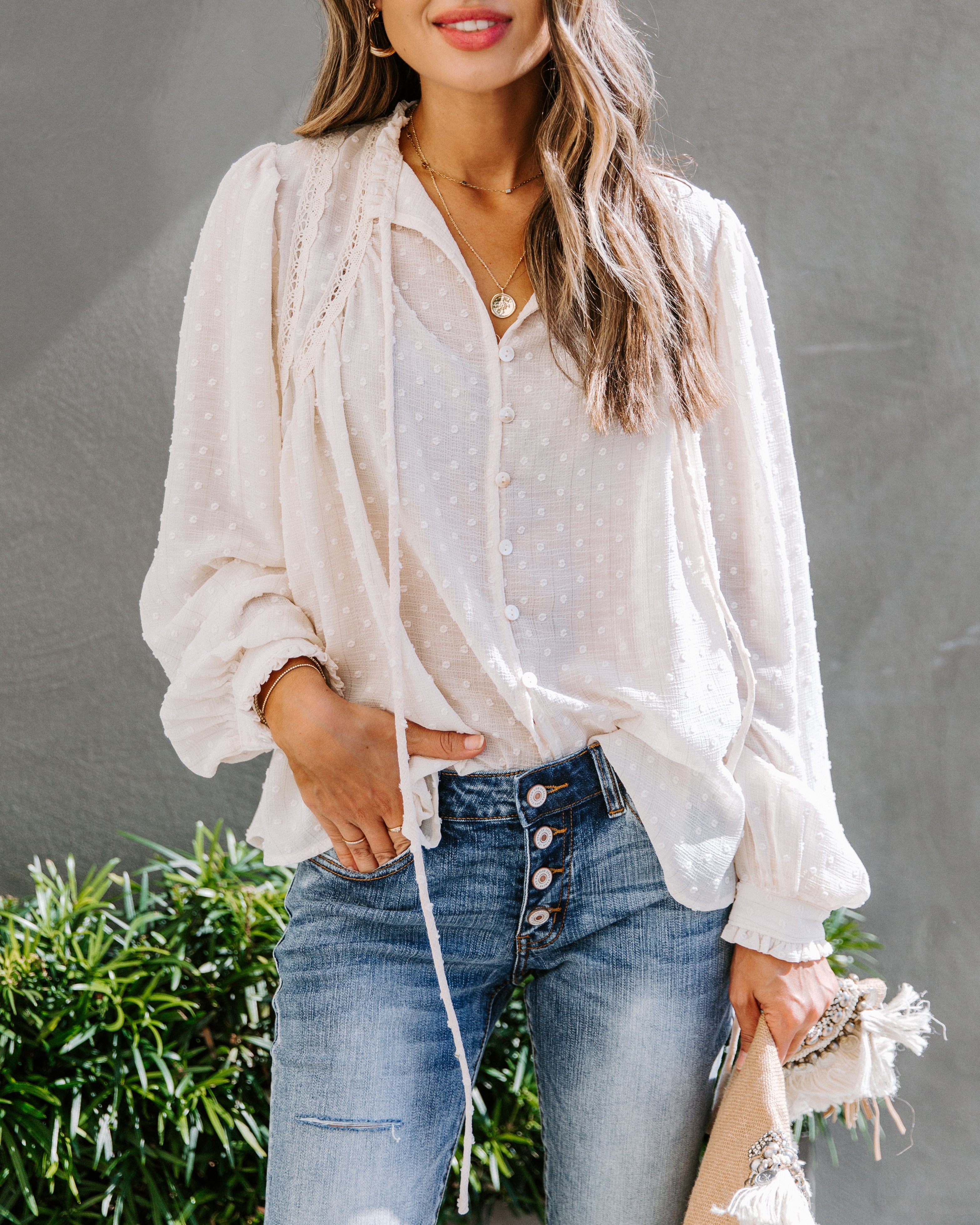 Maxine Swiss Dot Crochet Detailed Blouse Ins Street