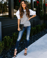 Eastern Time Contrast Puff Sleeve Sweater Top Ins Street