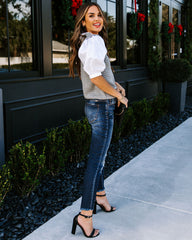 Eastern Time Contrast Puff Sleeve Sweater Top Ins Street