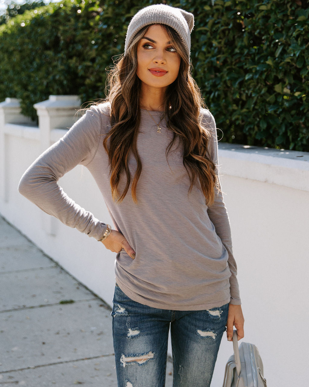 Miranda Long Sleeve Top - Light Grey Ins Street