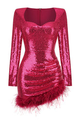 Daria Sequin Feather Mini Dress Ins Street