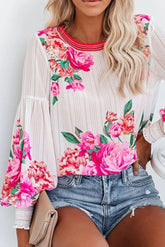 Floral Print Bubble Sleeve Top Ins street