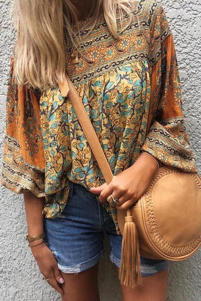 Floral Print Loose Sleeve Blouse Ins street