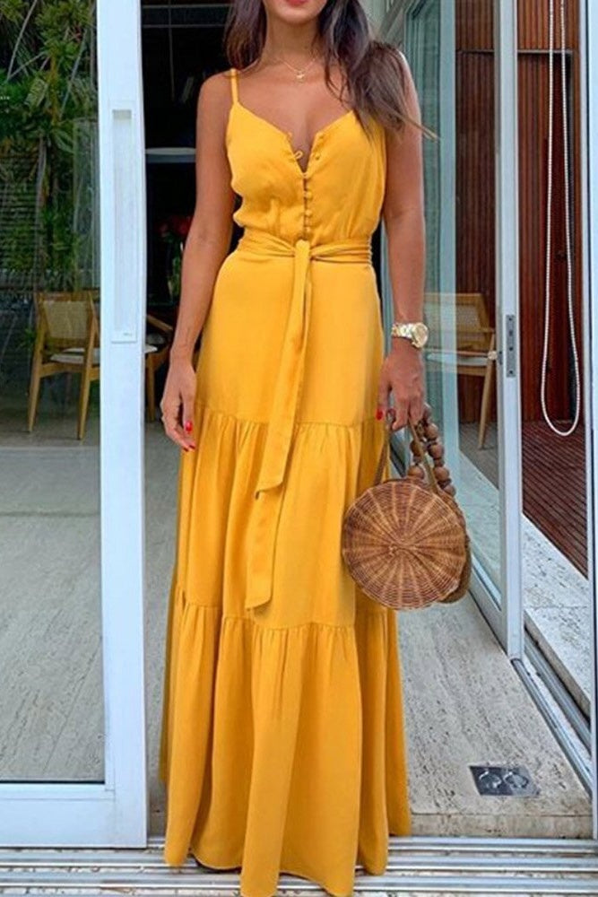 Sleeveless Lace-up V-neck Dress Ins street