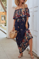 Half Sleeve Patchwork Off Shoulder Floor-Length Spring Women's Dress Ins street