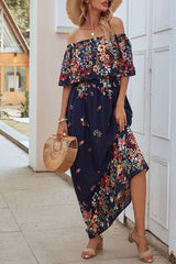 Half Sleeve Patchwork Off Shoulder Floor-Length Spring Women's Dress Ins street