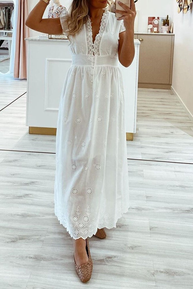 Floor-Length Short Sleeve Hollow Pullover Women's Dress Ins street