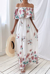 Floral Off-shoulder White Dress Ins street