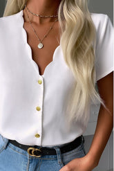 White V-Neck Scallop Edge Blouse Ins street