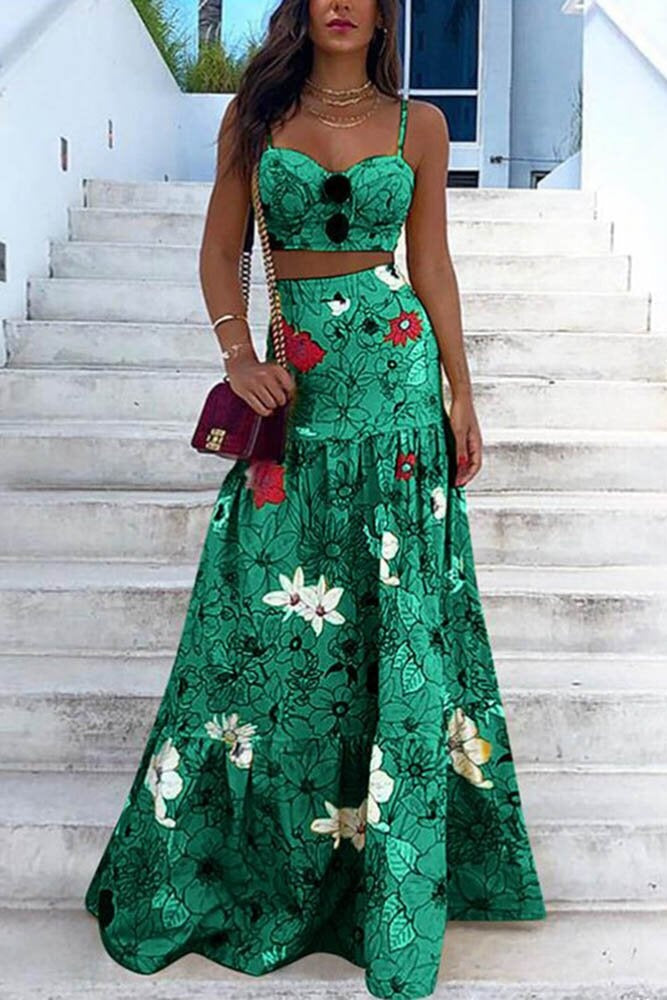 Floral Crop Top & A-Line Skirt Two-Piece Set Ins street