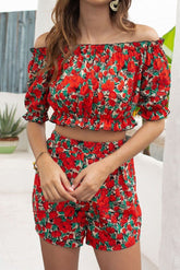 Floral Off-Shoulder Top & Shorts Coord Two-Piece Set Ins street