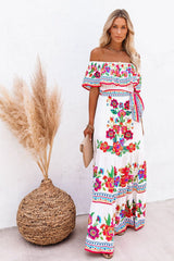 Trendy Off Shoulder Malamala Print Maxi Dress Ins street