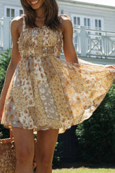 Floral Smocked Bodice Ruffle Shoulder Tie Dress Ins street