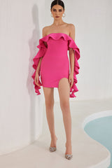 Nessa Off Shoulder Ruffle Mini Bandage Dress - Pink Ins Street