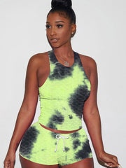 Yoga wear casual vest-style sports tie-dye two-piece set Ins street