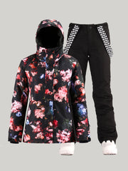 Rose Waterproof Colorful Snowboard Jacket Black Pants Sets Ski Suits Ins Street