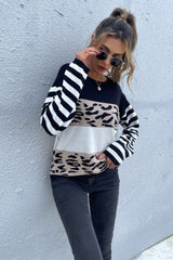 Mixed Print Color Block Knitted Pullover Ins Street