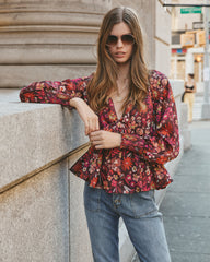 Village Views Floral Tie Front Babydoll Blouse Ins Street