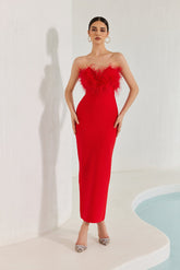 Diaz Feather Tassel Maxi Bandage Dress �Red Ins Street