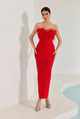 Diaz Feather Tassel Maxi Bandage Dress �Red Ins Street