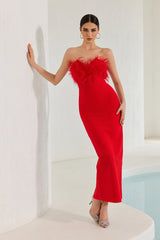 Diaz Feather Tassel Maxi Bandage Dress �Red Ins Street