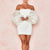 Villy Puff Sleeve Bodycon Dress - White Ins Street