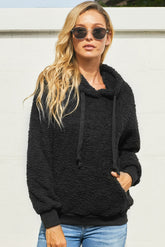 Drawstring Sherpa Hoodie with Pocket Ins Street