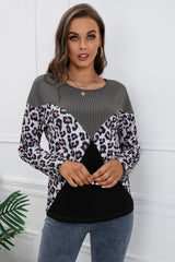 Leopard Patch Color Block Ribbed Top Ins Street