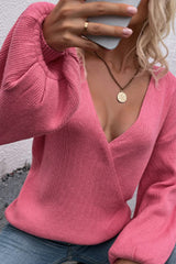 Lantern Sleeve Surplice Knit Sweater Ins Street
