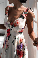 Print V-Neck Floor-Length Sleeveless Floral Women's Dress Ins street