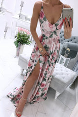 Floor-Length Split V-Neck Sleeveless A-Line Women's Dress Ins street